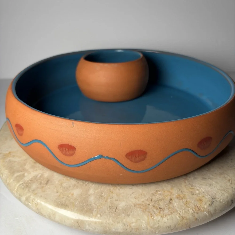 Terracotta Clay Chip And Dip Party Salsa Bowl Himark Portugal Pottery‎ Southwest